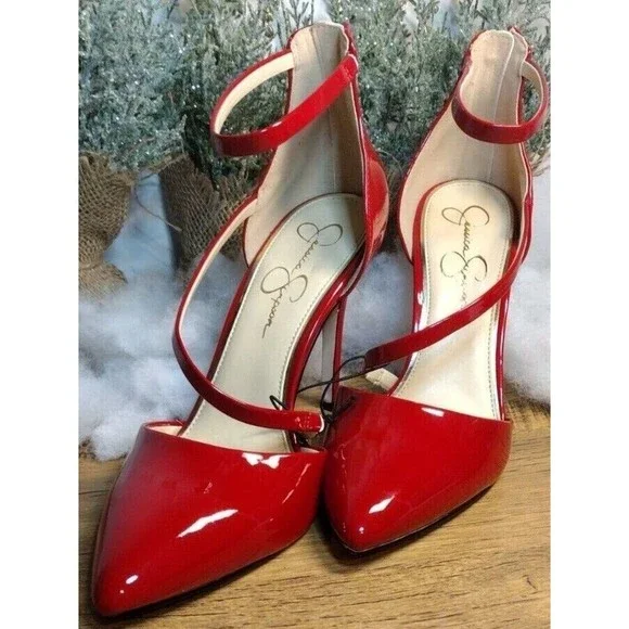 NEW Jessica Simpson Size 10M T- Strap Stilleto Pumps Holiday Candy Apple Red NYE - Picture 4 of 9